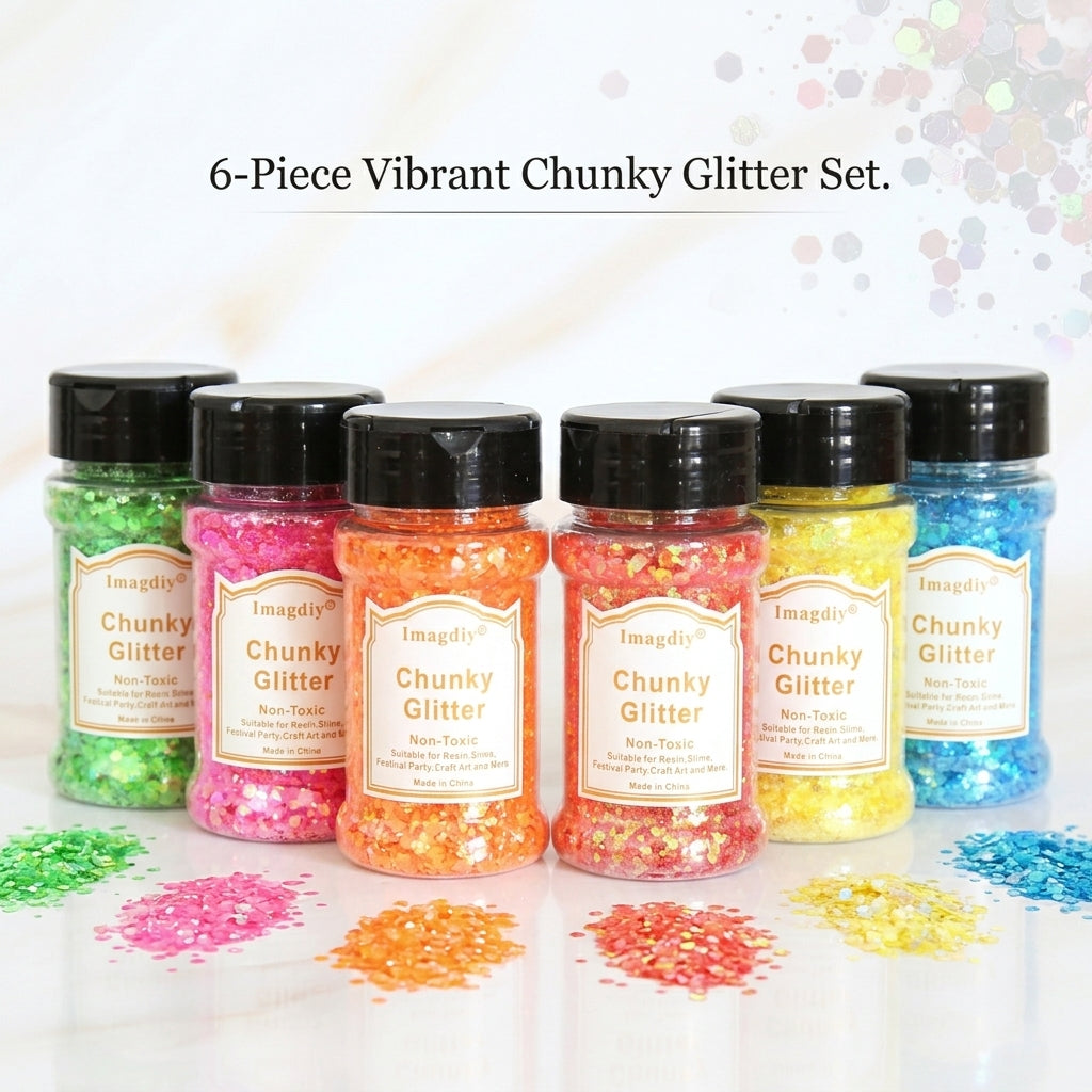 6-Color Iridescent Chunky Glitter Set for Resin Art, Epoxy Tumblers, Jewelry & DIY Crafts – Bulk Wholesale Craft Glitter Supplies