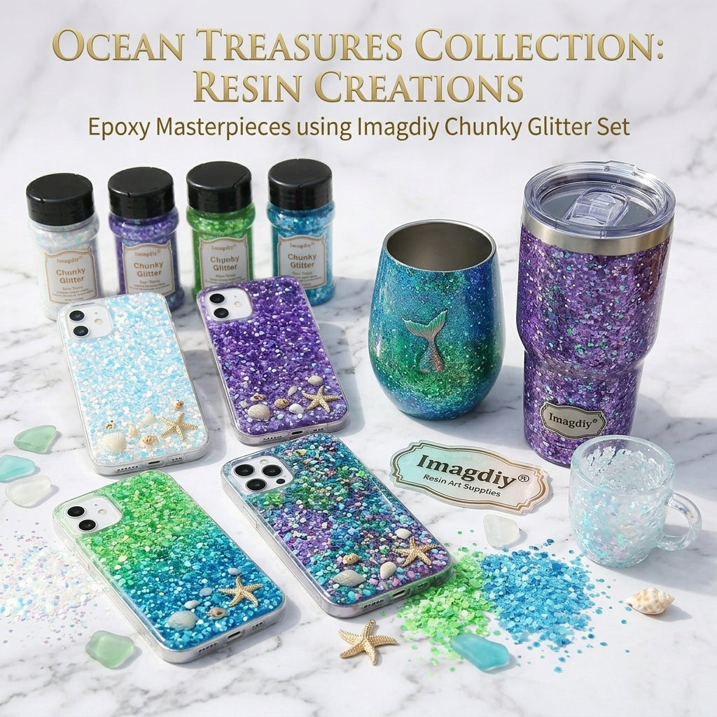 Ocean Treasures 4-Color Chunky Glitter Set – Iridescent Blue, Green & Pearl Tones for Resin Art, Epoxy Tumbler, Jewelry Making & DIY Crafts – Bulk Wholesale Craft Supplies