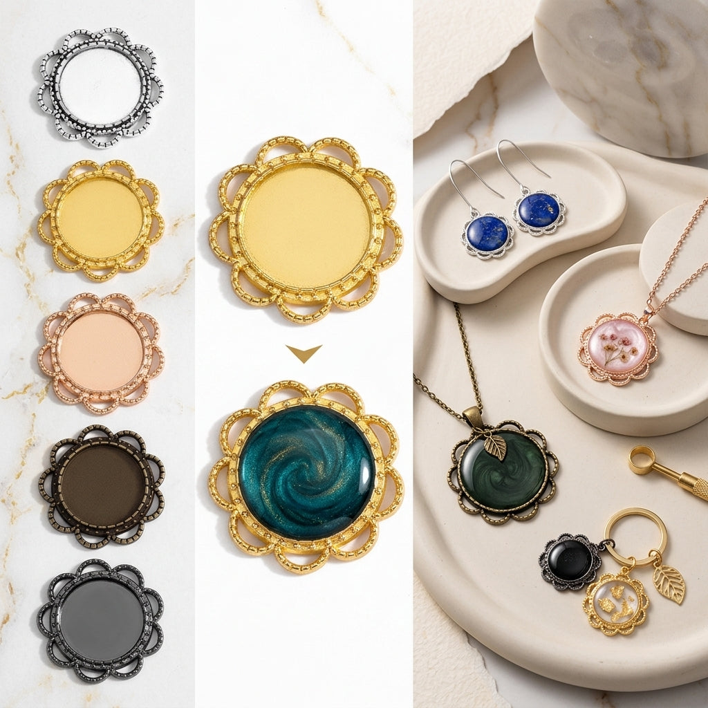 Small Metal Charm Frames for Resin Casting Jewelry | DIY Pendant Components Wholesale