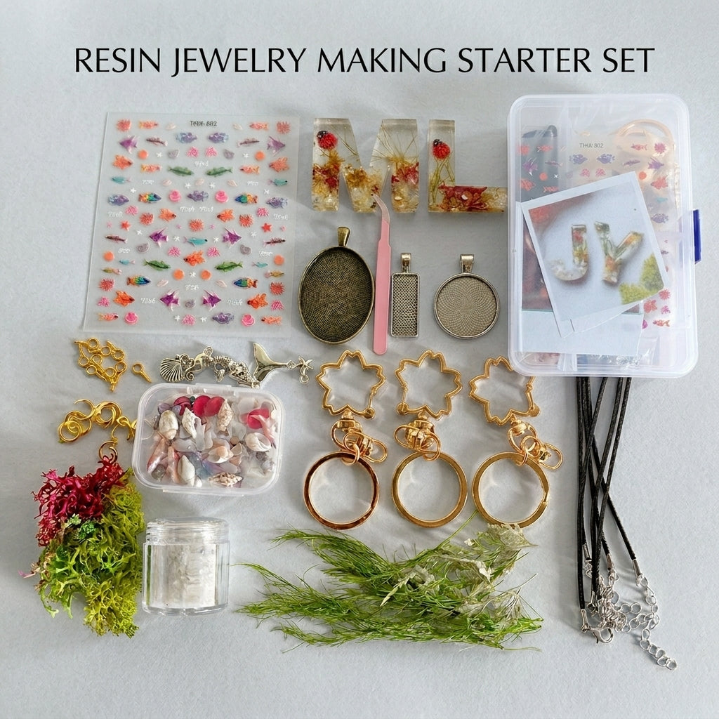 All-in-One Ocean  Resin Jewelry Kit – Complete DIY Craft Set with Storage Box, Molds & Accessories