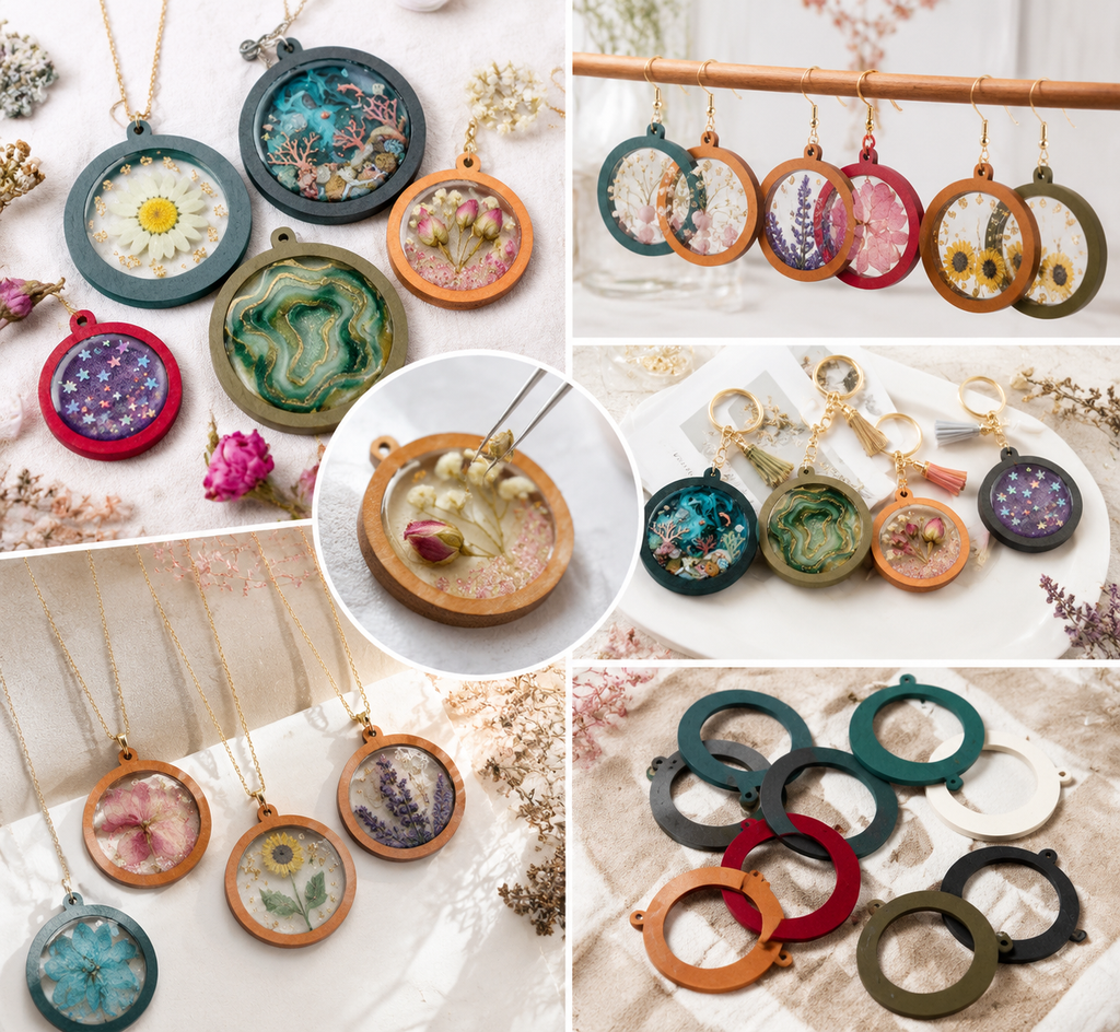 Wooden Bezel Frames for Resin Jewelry Making | DIY Handmade Pendant Supplies Wholesale
