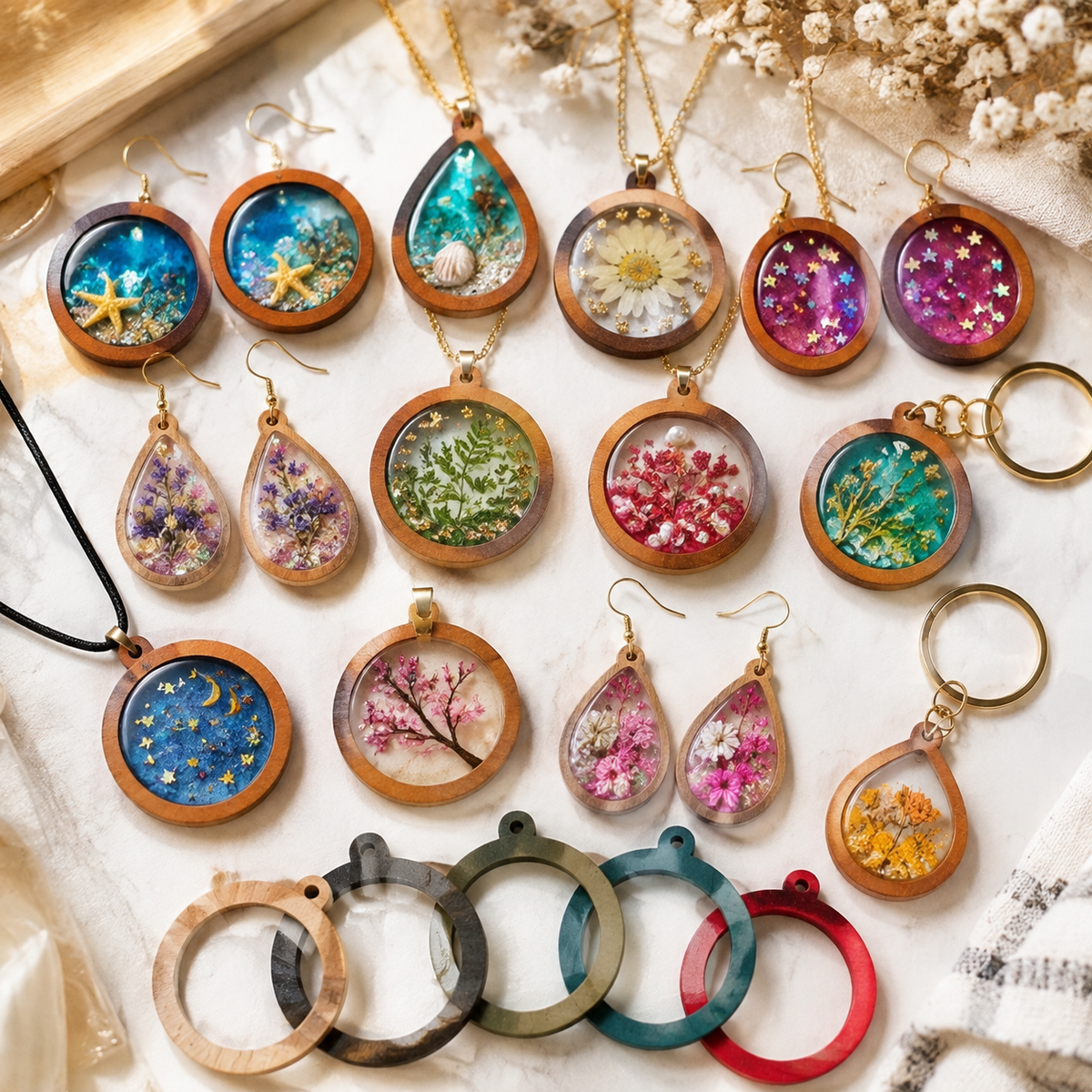 Wooden Bezel Frames for Resin Jewelry Making | DIY Handmade Pendant Supplies Wholesale