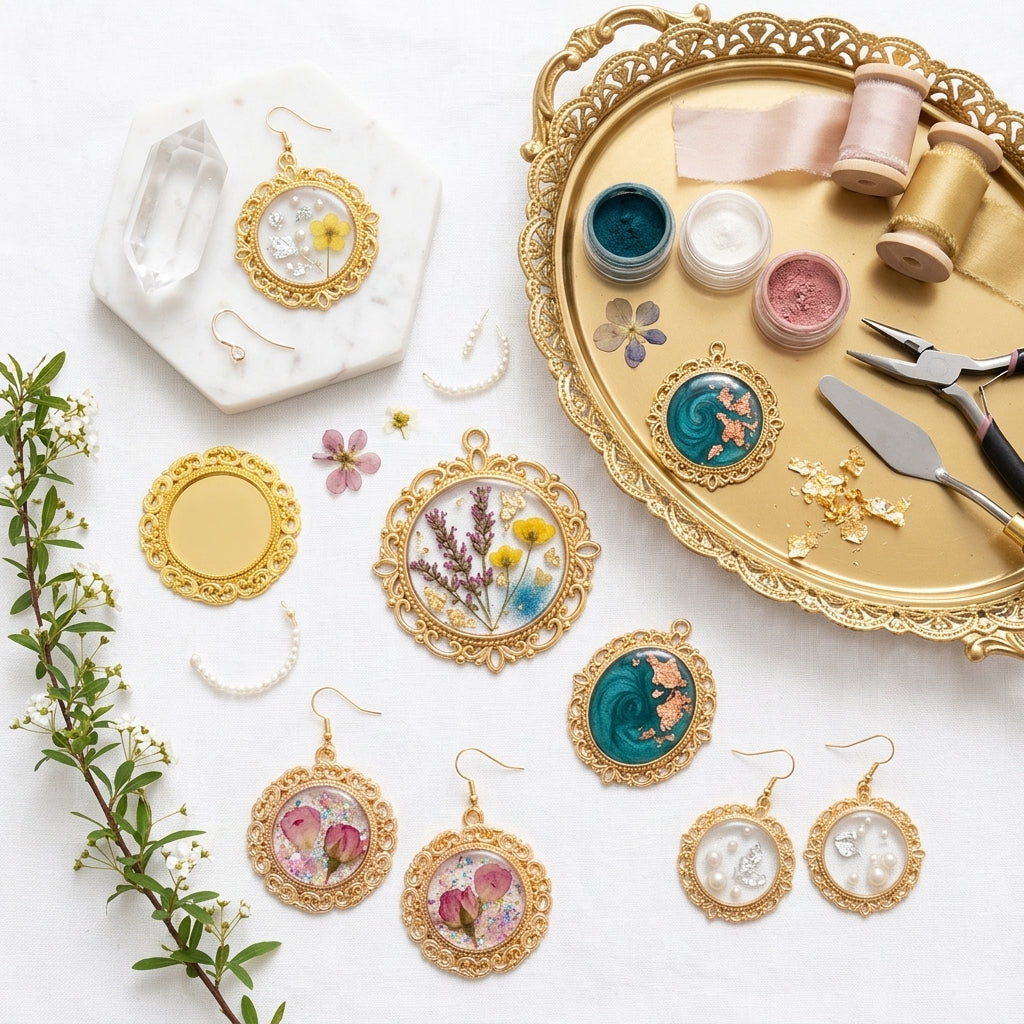 Resin Pendant Metal Frames with Loop | DIY Necklace Earring Making Supplies JS152