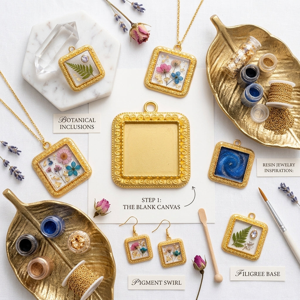 Square Metal Bezel Frames for Resin Jewelry Making | Wholesale DIY Pendant Supplies JS137