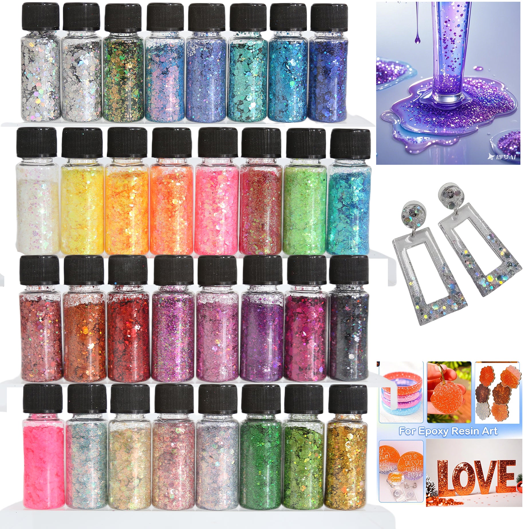 Wholesale 32 Colors Glitter Set for Epoxy Resin Art & DIY Crafts