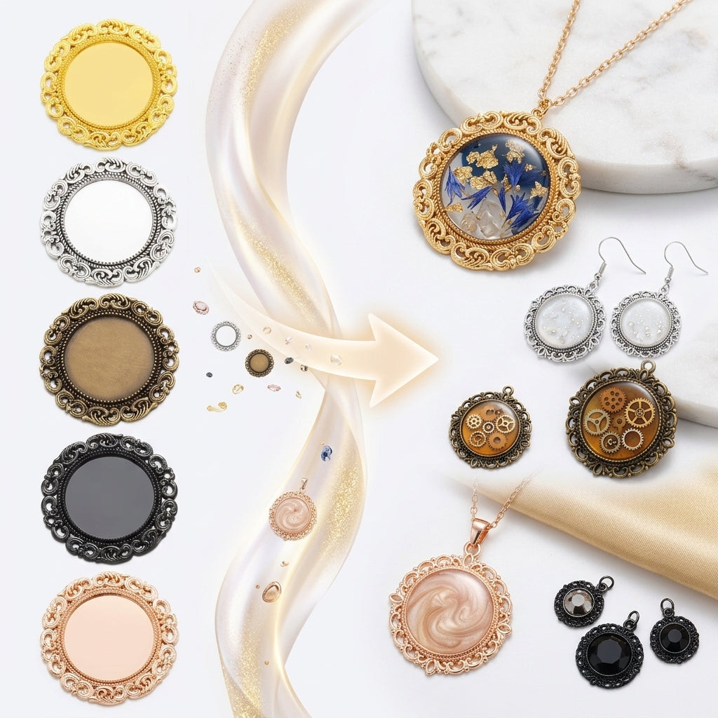 Resin Pendant Metal Frames with Loop | DIY Necklace Earring Making Supplies JS152