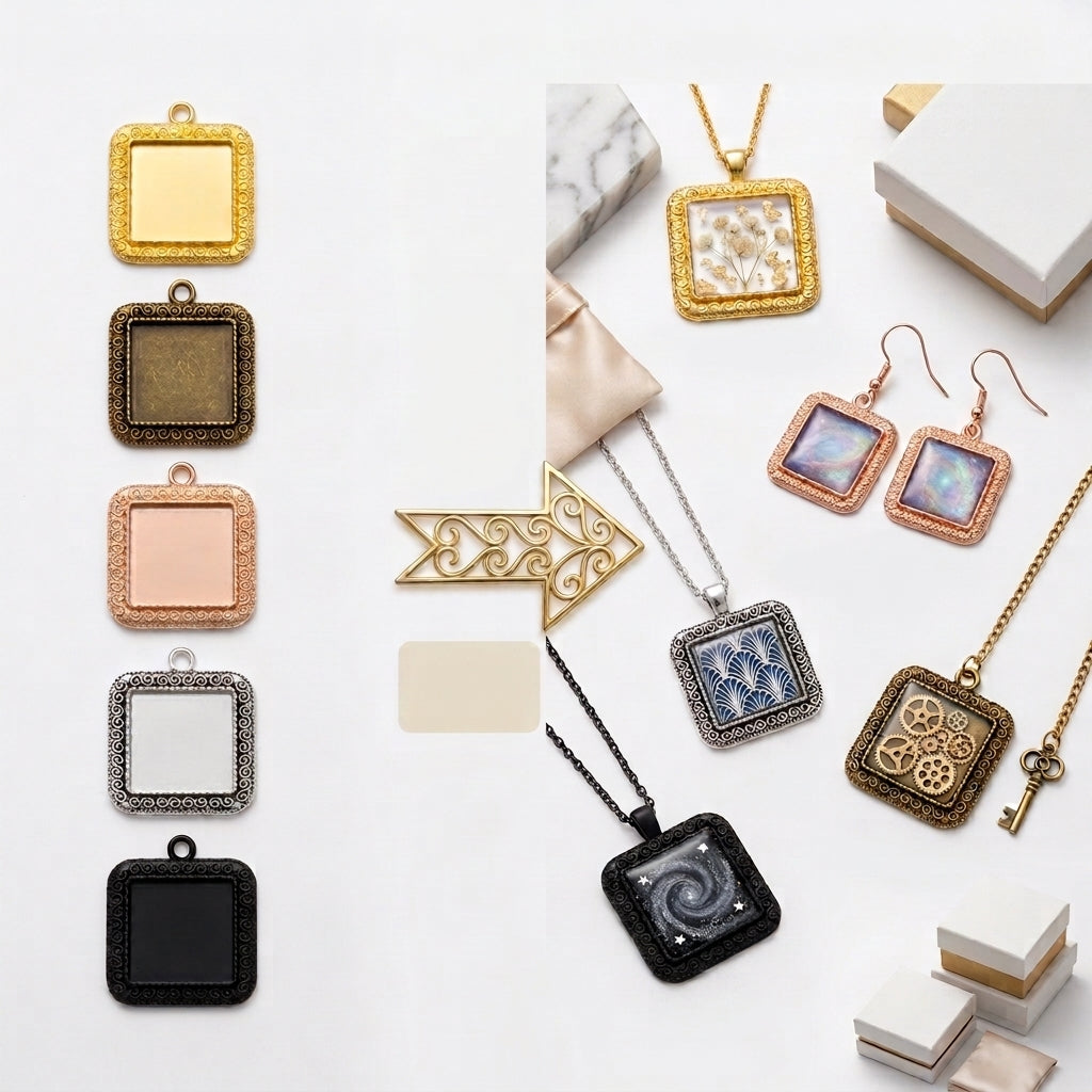 Square Metal Bezel Frames for Resin Jewelry Making | Wholesale DIY Pendant Supplies JS137