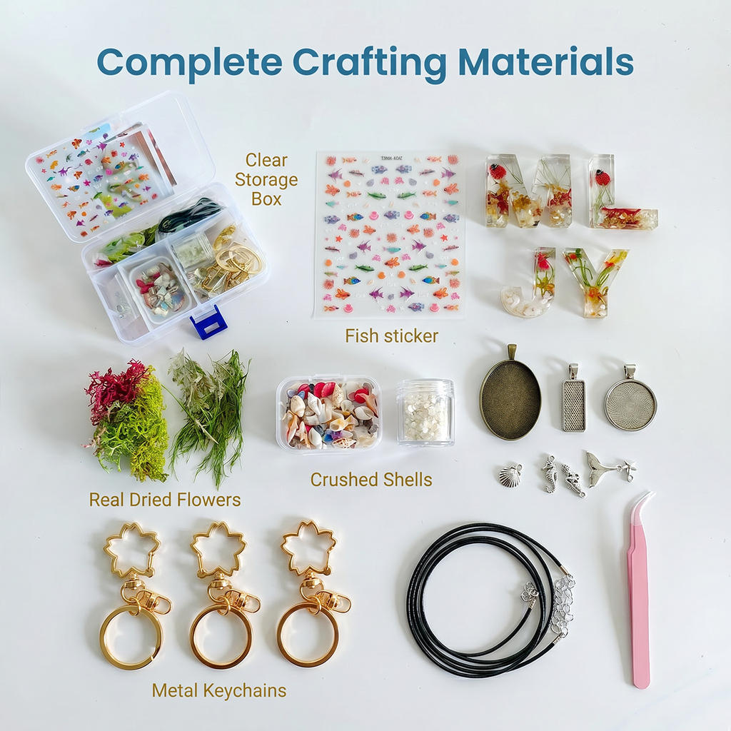All-in-One Ocean  Resin Jewelry Kit – Complete DIY Craft Set with Storage Box, Molds & Accessories